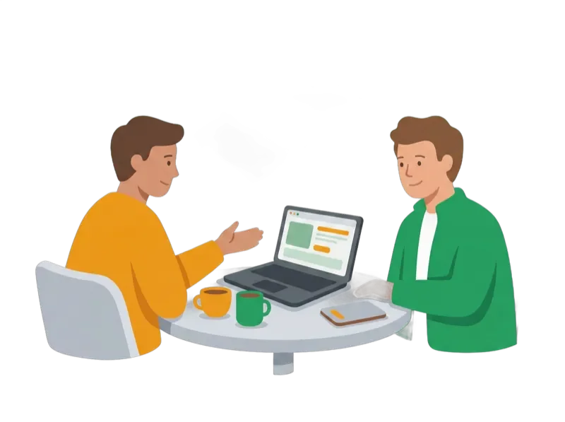 Accompagnement personnalisé Titeya — deux personnes collaborant autour d'un laptop