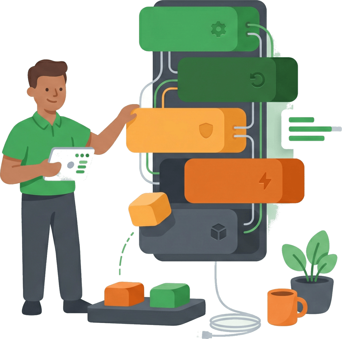 Développeur gérant une infrastructure modulaire de services connectés