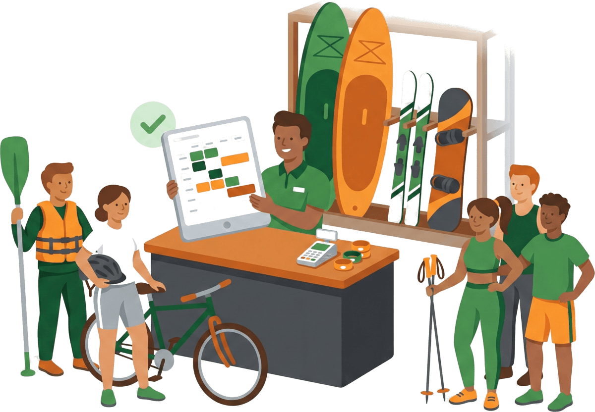 Professionnel multi-activités outdoor avec tablette de réservation, vélos et paddles